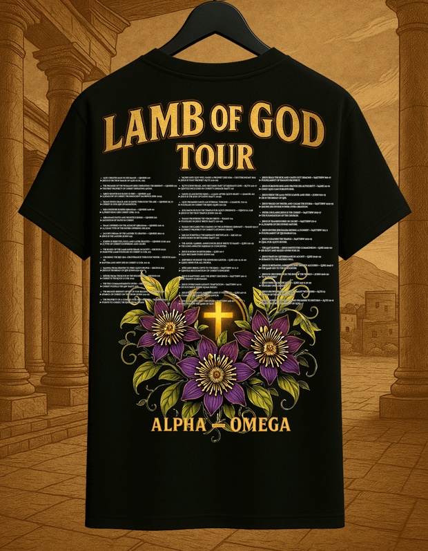 Jesus Christ L.O.G Tour Shirt – Bold Alpha & Omega Gospel Graphic Tee